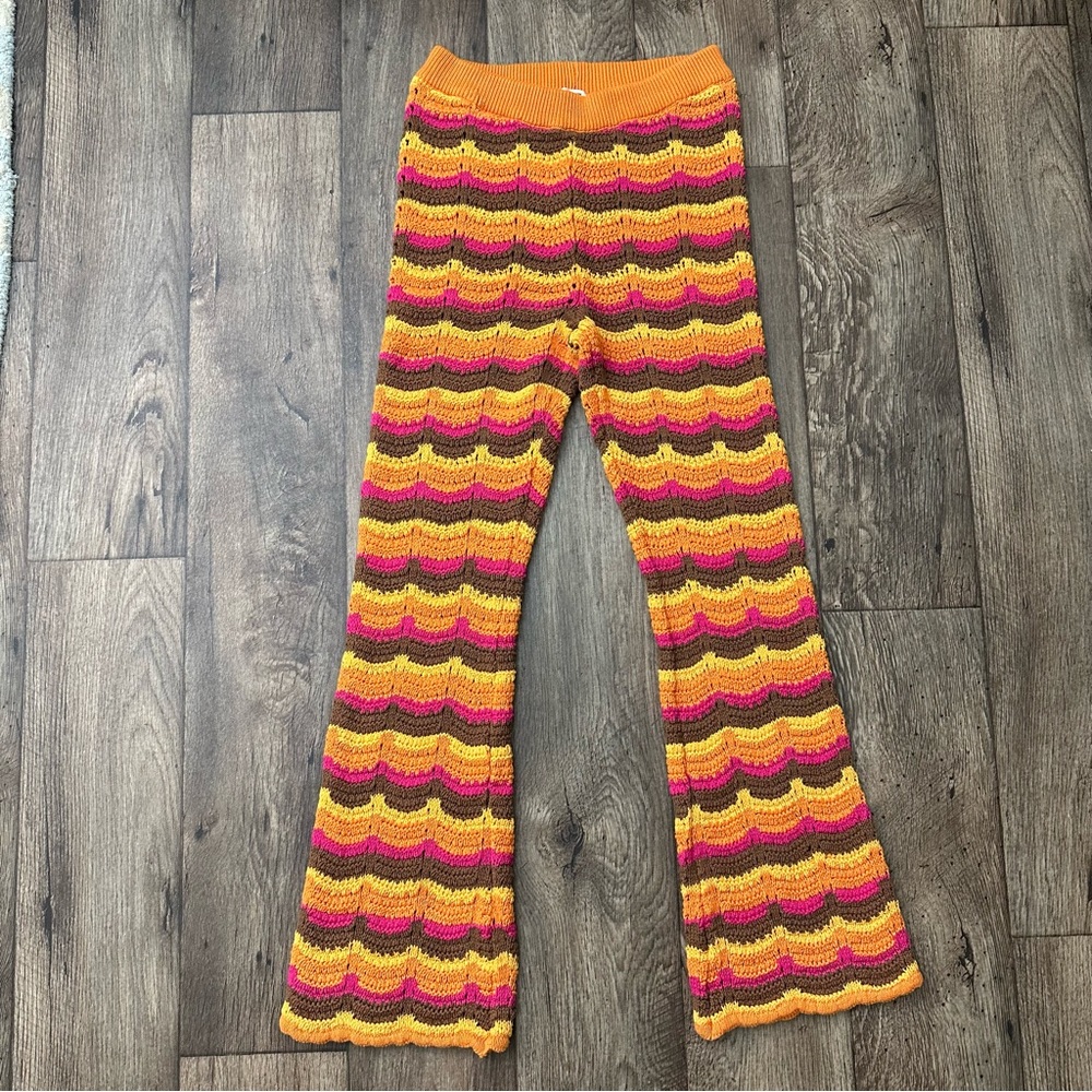 Cotton On Women's Size M Pants Crochet Colorful Flare Boho Festival Retro